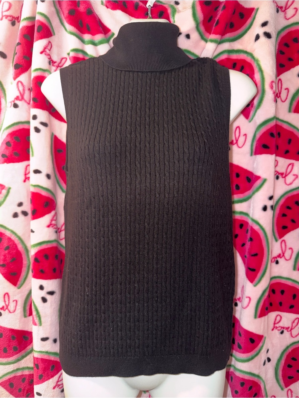 🖤 Anne Pierre Cable-Knit Sleeveless Turtleneck Tank